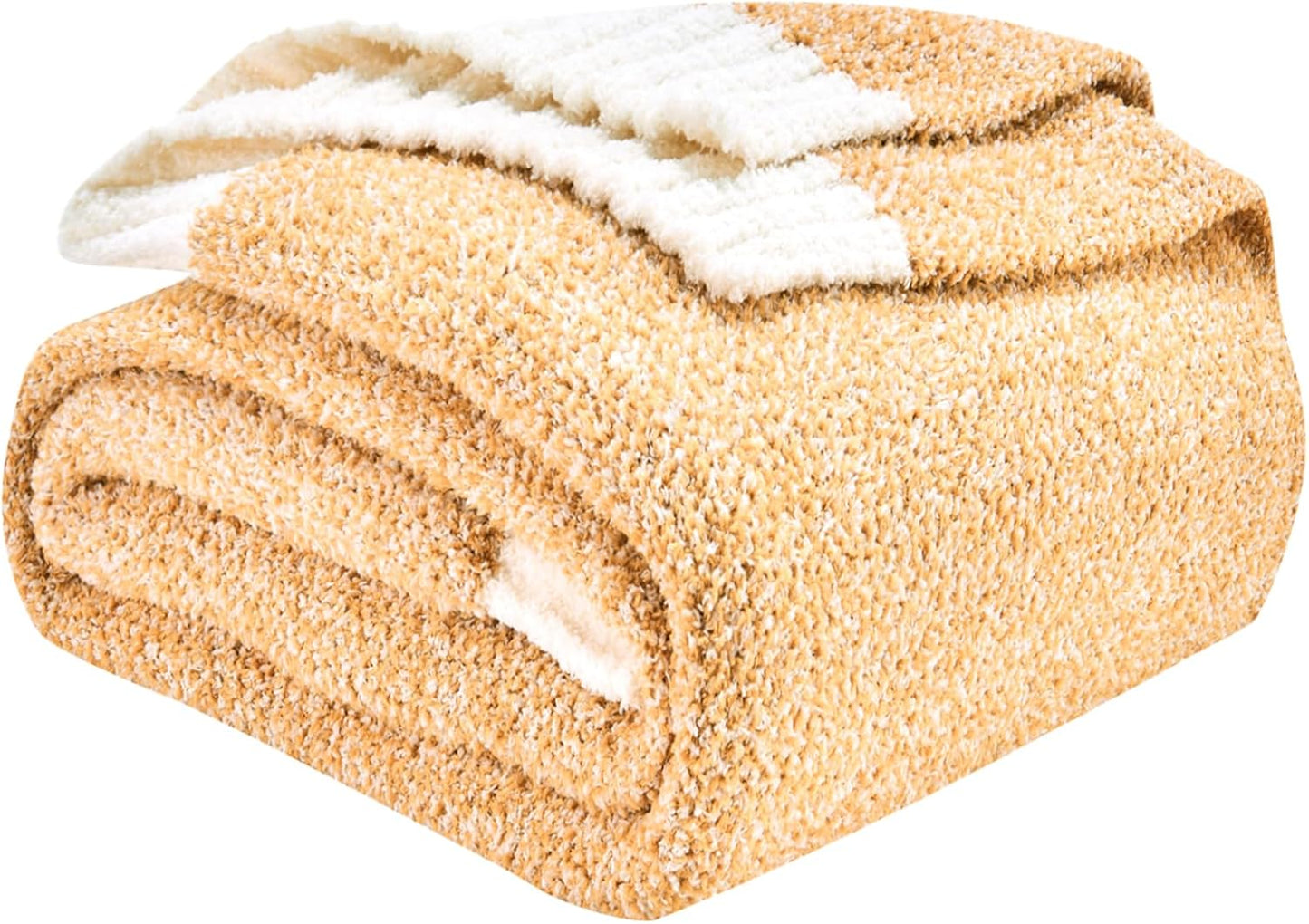 CozeCube Super Soft Fullfy Microfiber Reversible Knitted Blankets, Warm Cozy Fuzzy Plush Throw, Orange and White Melange Throw Blanket for Couch Bed Sofa, 50" x 60"