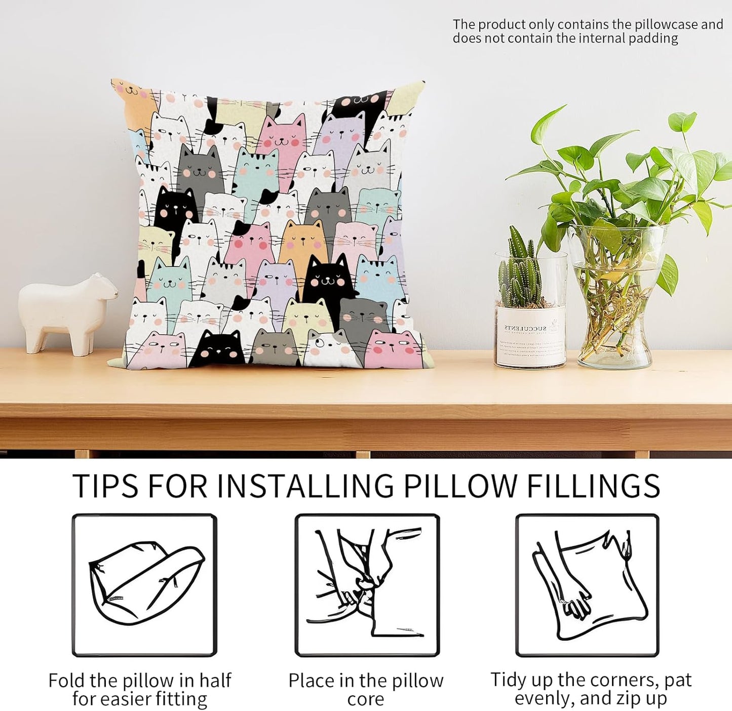 Decorative Throw Pillow Covers 18x18 Inch, Cute Home Decor for Living Room Outdoor Funny Pillowcase Polyester Cushion Case Cat Faces