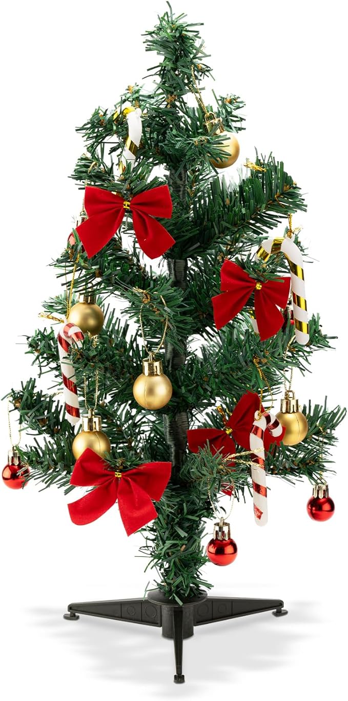 1.5FT Tabletop Christmas Tree, Artificial Mini Christmas Pine Tree with Realistic Branches & Plastic Stand, Small Xmas Tree for Home Office Party Desktop Festival Indoor Decoration, Green