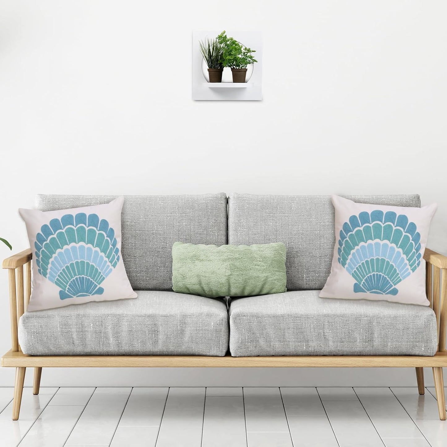 1 PCS Embroidered Throw Pillow Cover Cotton Decorative Square Cushion Cases for Home Sofa Bed and Chair 18 x 18 Inch (Blue Shell-2)