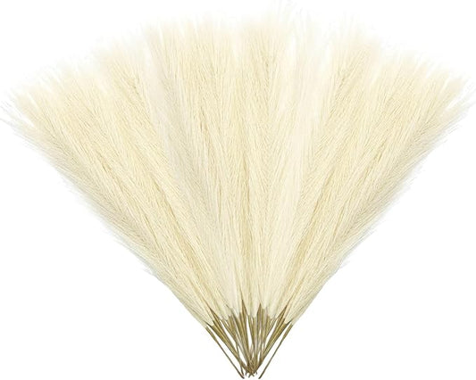 30 Pcs Yellow Faux Pampas Grass, 17 Inches Artificial Pampas Grass Bulk, Short Fluffy Faux Pompas for Vase Filler, Home Boho, Wedding Anniversaries, Baby Shower Decoration