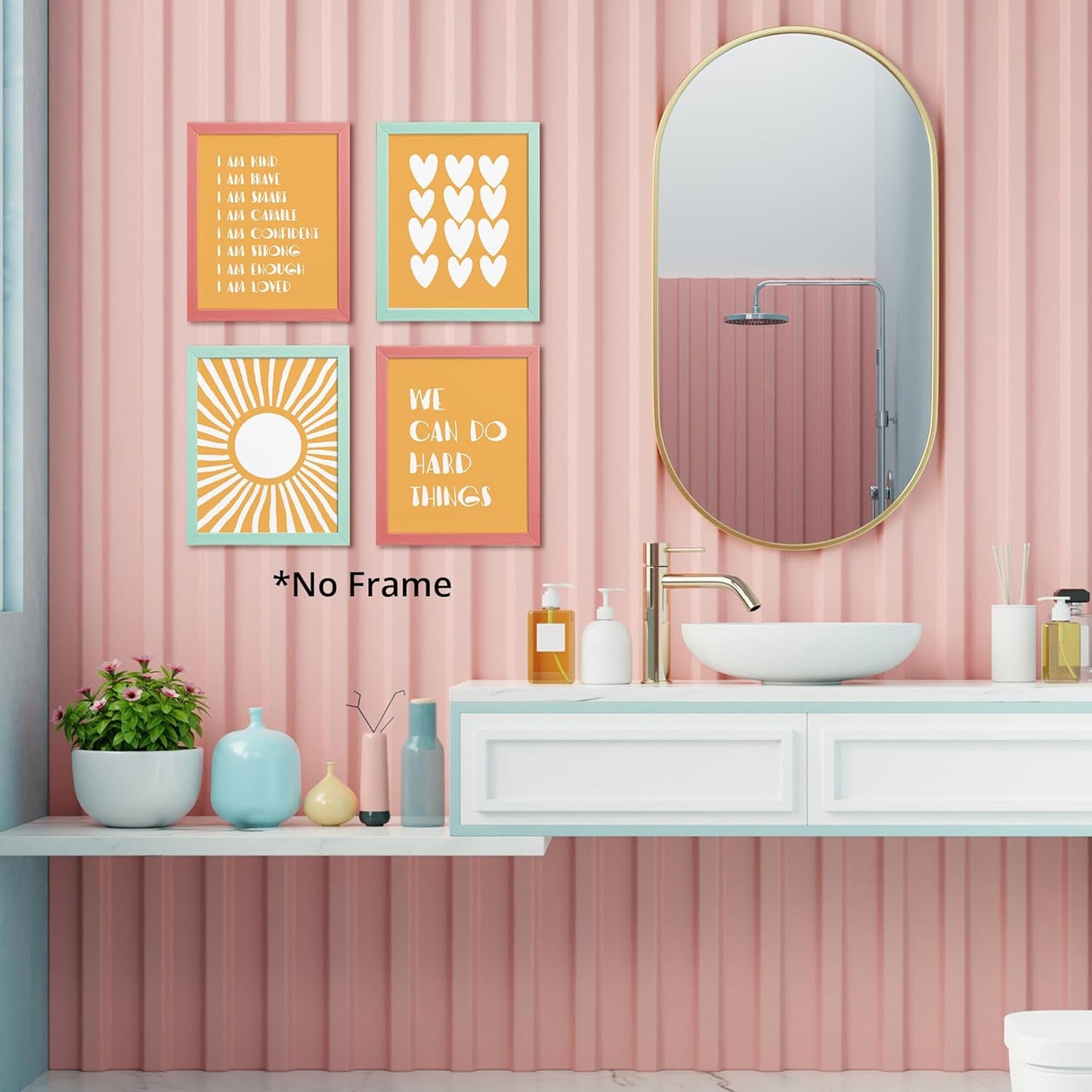 I am Kind Brave Smart Affirmations Orange Sun Sunshine Hearts Poster Prints for Girls Kids Room Playroom Decor,Girl Nursery Decorations Prints Wall Art Unframed 4pcs 8x10inches,Girls Kids Gifts