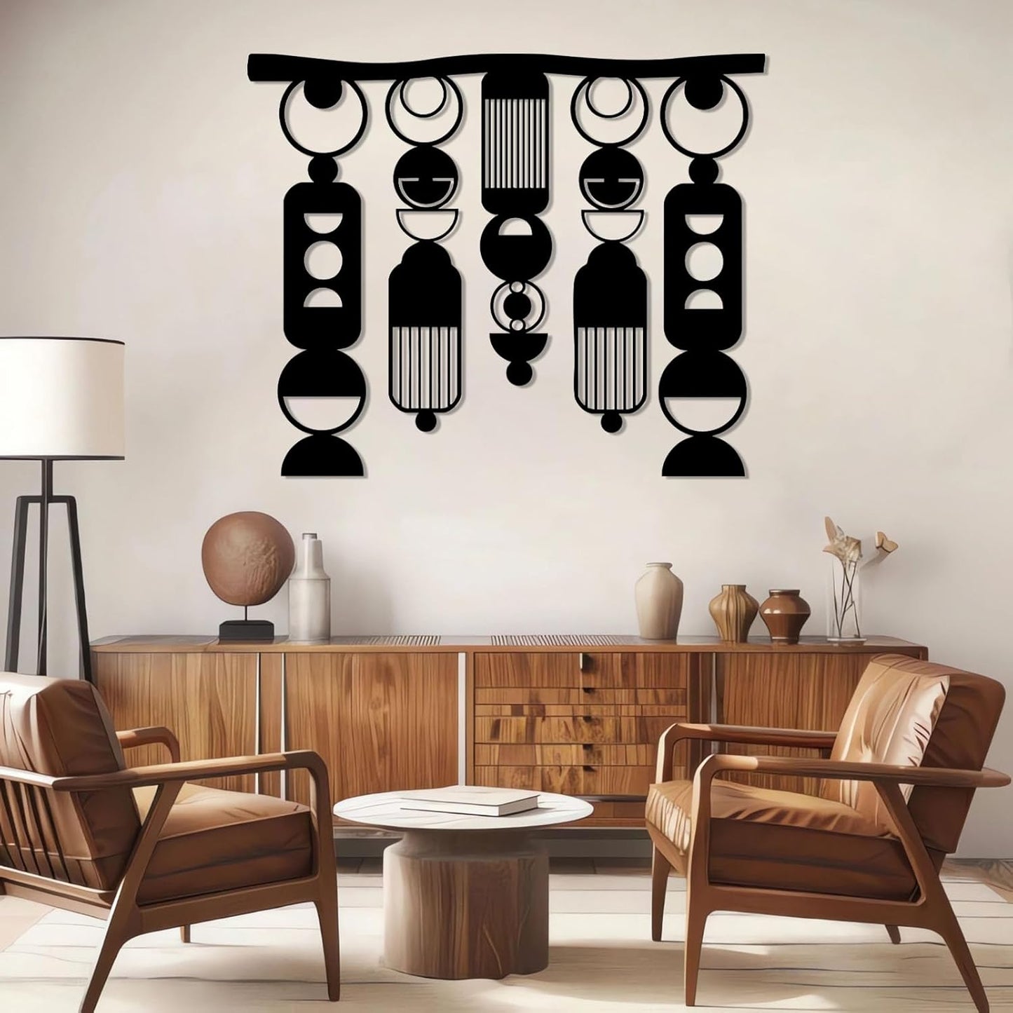 Hfrolixit Metal Macrame Boho Wall Decor, Bohemian Metal Wall Art, Large Macrame Wall Art, Abstract Geometric Wall Decor, Above Bed Wall Hanging (Black, 35"x29"/90x74cm)