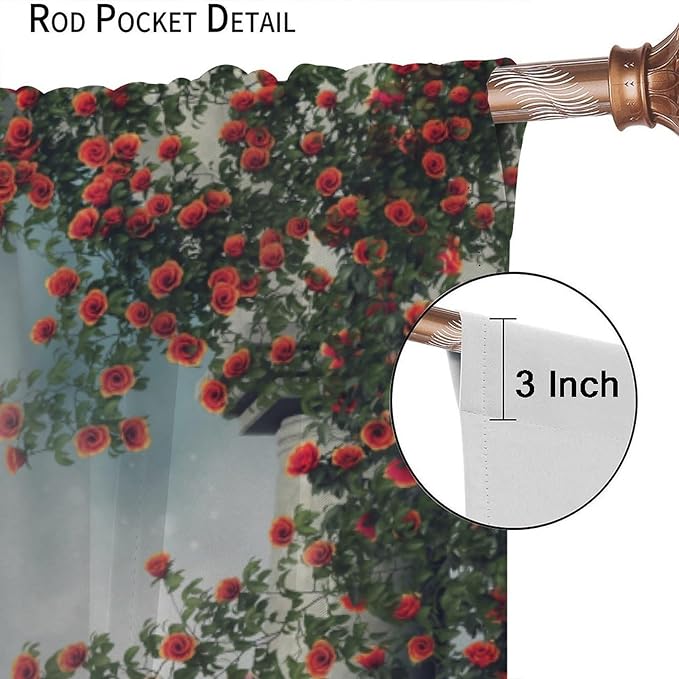 Gothic Castle Blackout Curtains，Vintage Medieval Foggy Romantic Rose Floral Pattern Drapes Window 2 Panel Rod Pocket Curtain for Bedroom Living Room Decor 42" W X 84" L