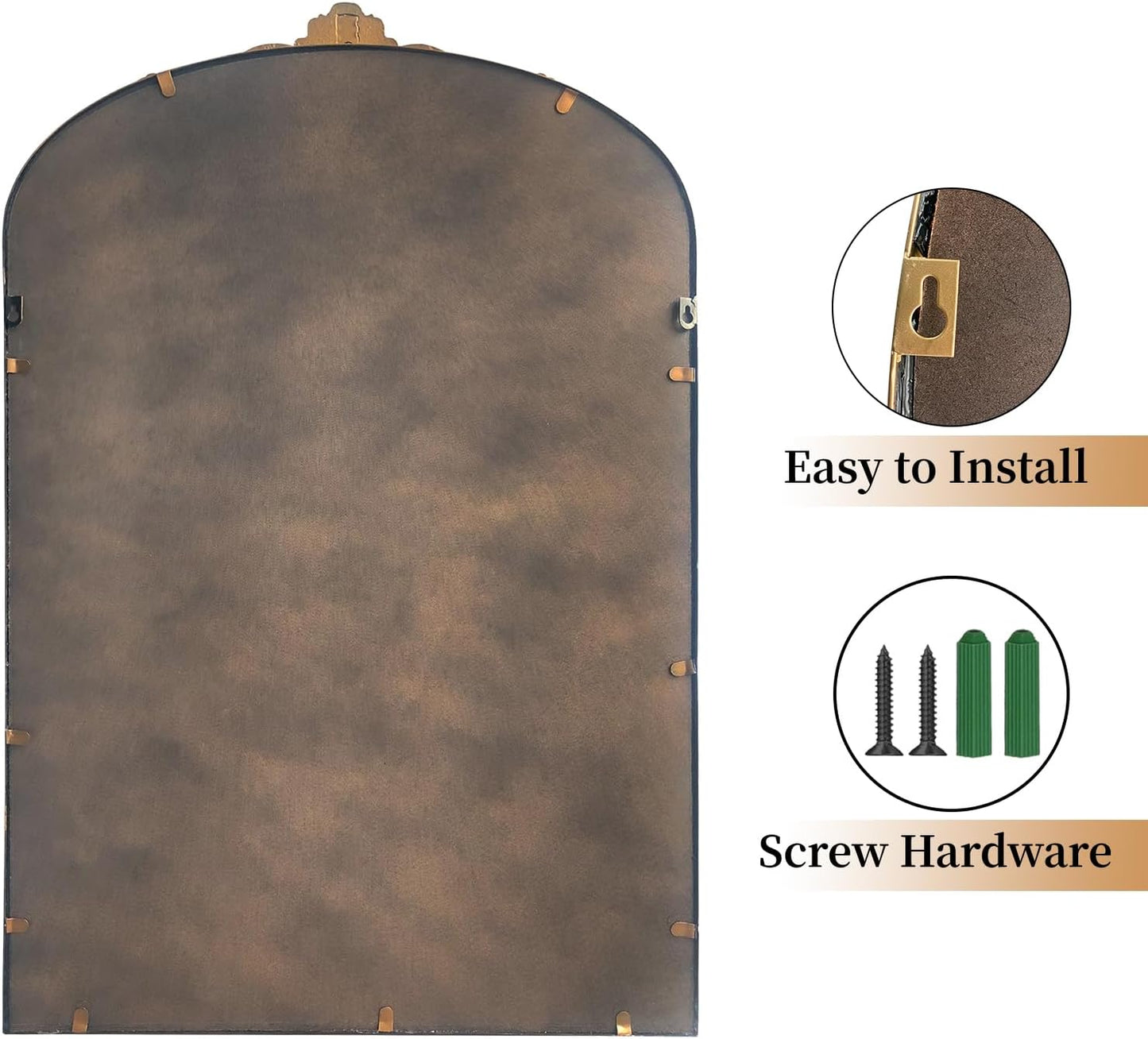 Gold Antique Mirror,24"X36" Arched Bathroom Mirror,Victorian Antique Bronze Mirrors with Full Matel Frame,Wall Arch Mirror for Entryway/Bathroom/Fireplace