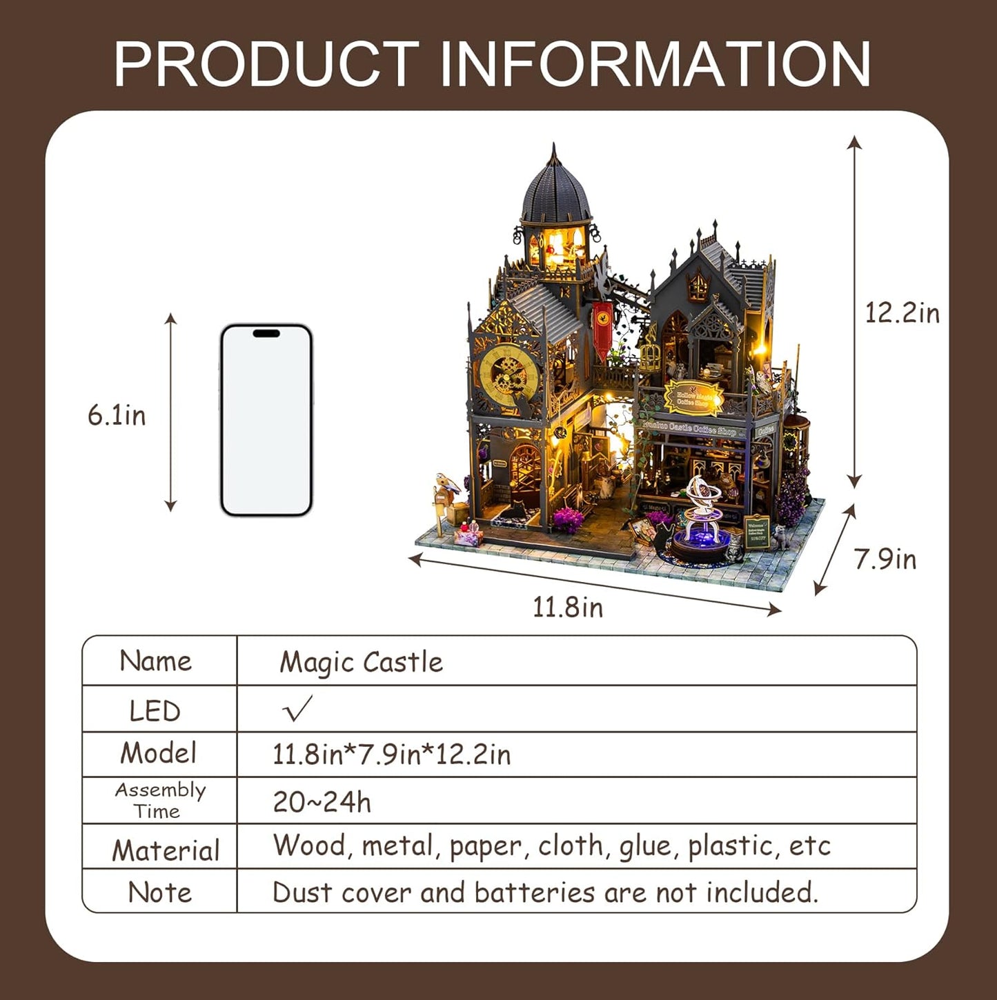 DIY Miniature Dollhouse Kit, Mini House Building Kit for Adults, Tiny House Making Kits with LED Light, Hobby Craft Christmas Decorations Birthday Gifts for Adults (Magic Castle)