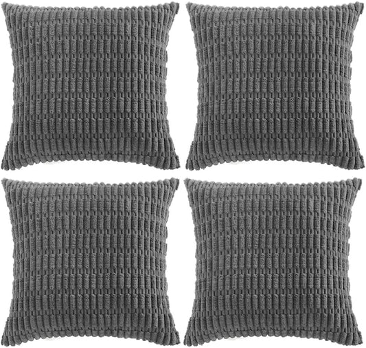 Fancy Homi 4 Packs Dark Grey Decorative Throw Pillow Covers 20x20 Inch for Living Room Couch Bed Sofa, Modern Farmhouse Boho Home Decor, Soft Plush Corduroy Square Cute Accent Cushion Case 50x50 cm