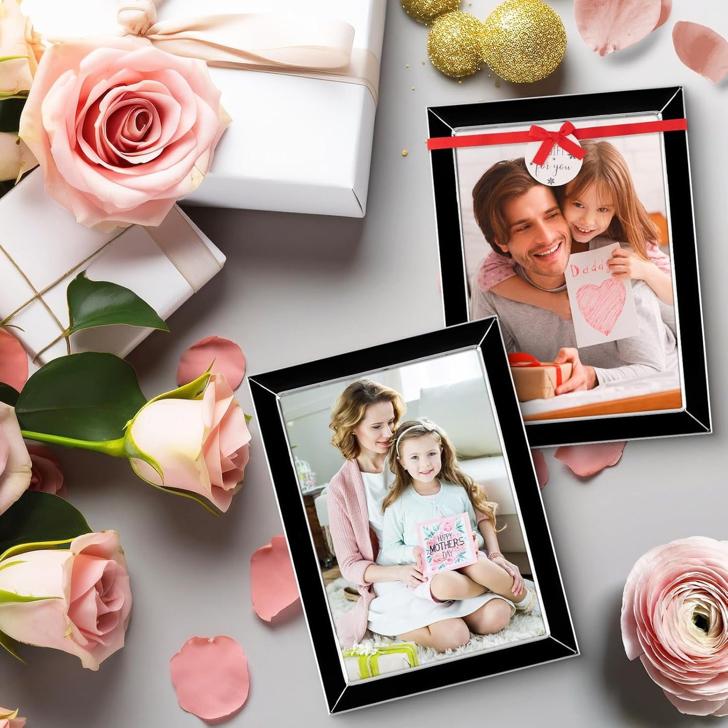 Frametory Enamel Picture Frame - 5x7 Silver Metal Edge Black Enamel Picture Frame With Easel and Velvet Back for Tabletop Display, Bookshelf, 5x7 Wall Decoration, Photo Frames, Picture Display-2 Set