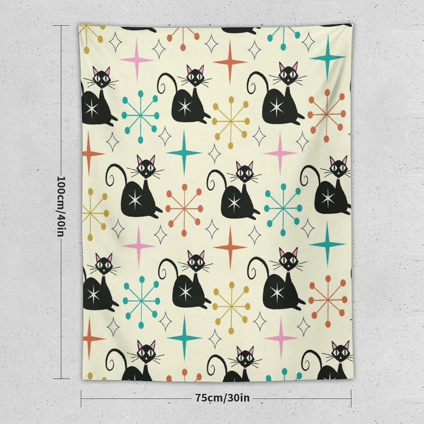 ICMOLYYENLO Abstract Cat Tapestry, Medieval Abstract Atomic Star Cat Vintage Home Wall Hanging Art Tapestry for Bedroom Living Room Dormitory 60x80 Inch