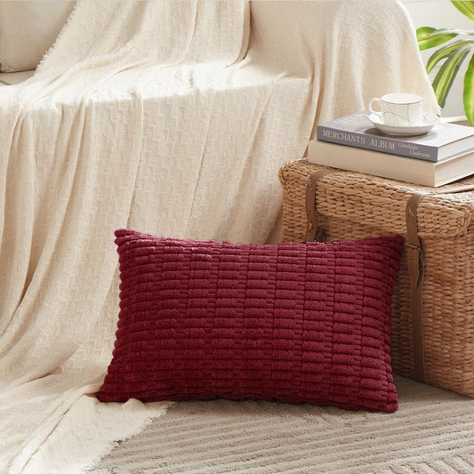 Fancy Homi Wine Red Christmas Lumbar Decorative Throw Pillow Covers 12x24 Inch for Living Room Couch Bedroom, Farmhouse Boho Home Decor, Soft Corduroy Burgundy Rectangle Cushion Case 30x60 cm
