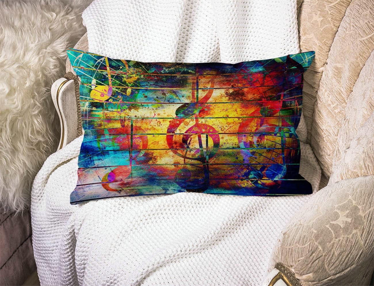 Farmhouse Decorative Outdoor Throw Pillow Covers for Couch Sofa Bed Colorful Collage with Music Notes and The Violin Clef Pillow Cover Modern Decor Pillow Case 12 x 20 Inch