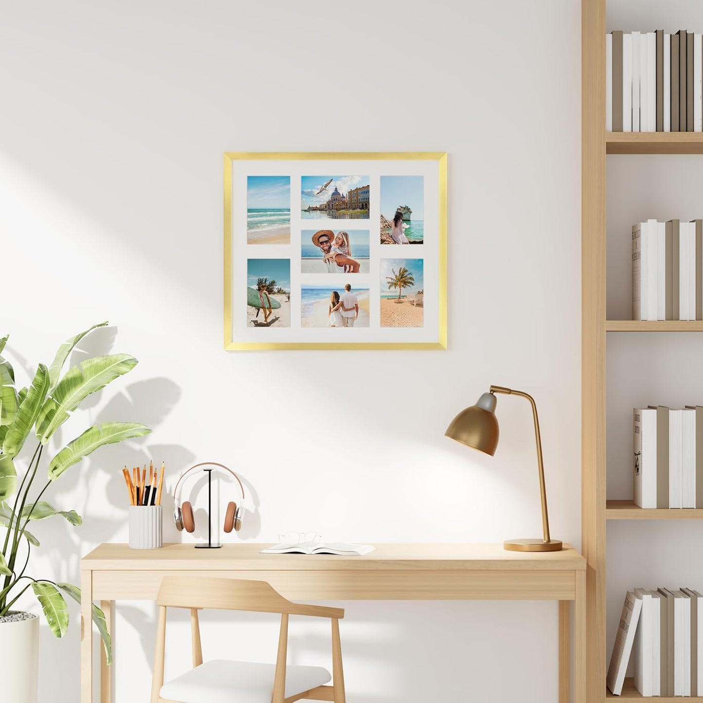 decorUhome 15x17 Picture Frames Collage Wall Decor, Display 7Pcs 4x6 Photos with Mat or 1Pcs 15x17 Unmatted, 7 4x6 Collage Picture Frames for Wall Mounting, Gold