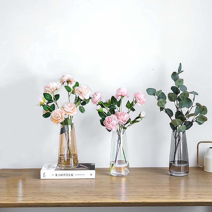 FANTESTICRYAN Modern Glass Vase Irised Crystal Clear Glass Vase for Home Office Decor (Crystal Amber)