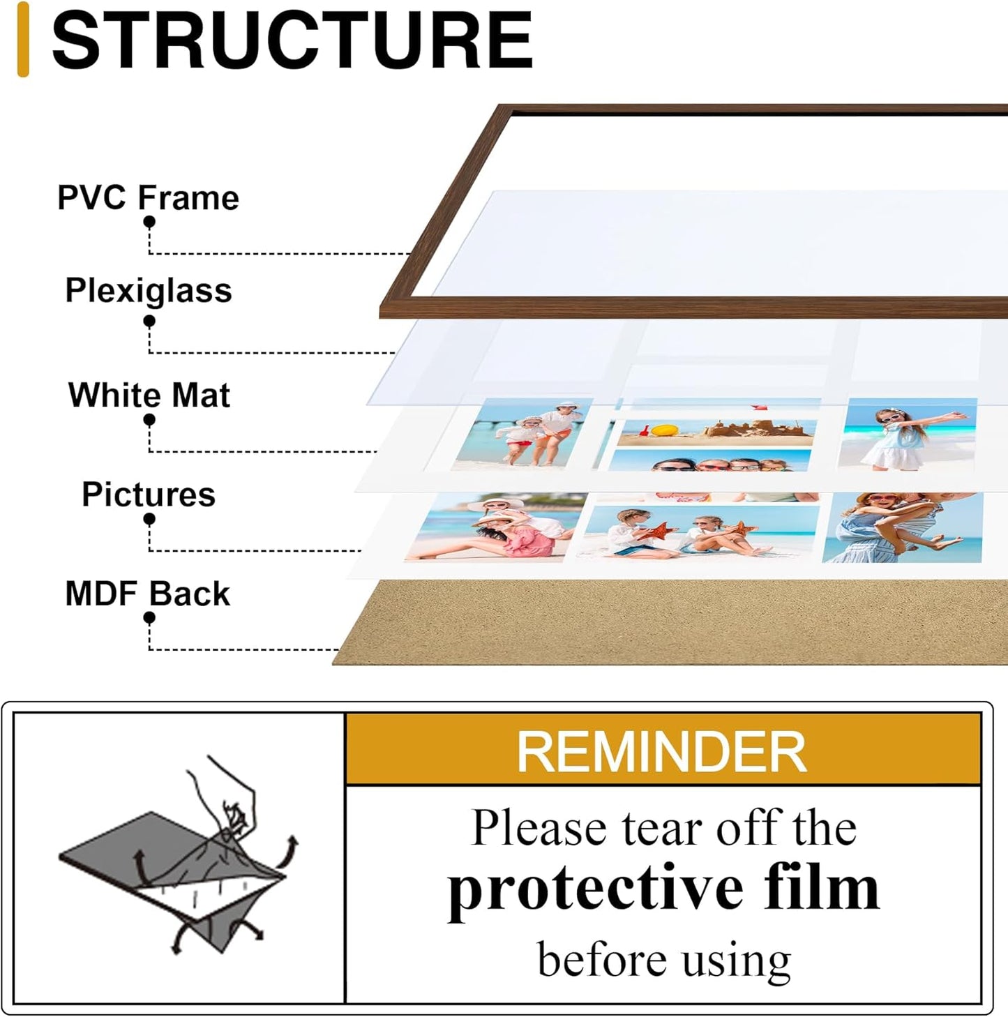 decorUhome 15x17 Picture Frames Collage Wall Decor, Display 7Pcs 4x6 Photos with Mat or 1Pcs 15x17 Unmatted, 7 4x6 Collage Picture Frames for Wall Mounting, Brown