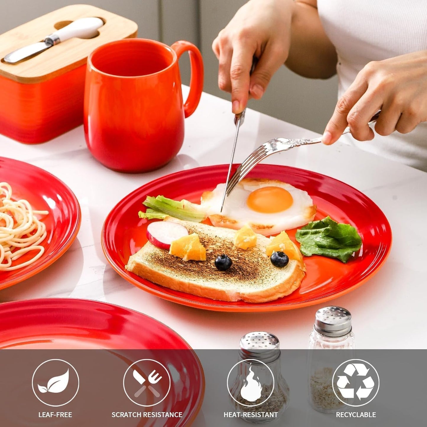 Hasense Ceramic Dinner Plates Set of 2, 10 Inch Premium Dinnerware Dishes, Salad Serving Plates Elegant & Durable, Oven, Microwave & Dishwasher Safe,Perfect for Family and Entertaining,Gradient Orange