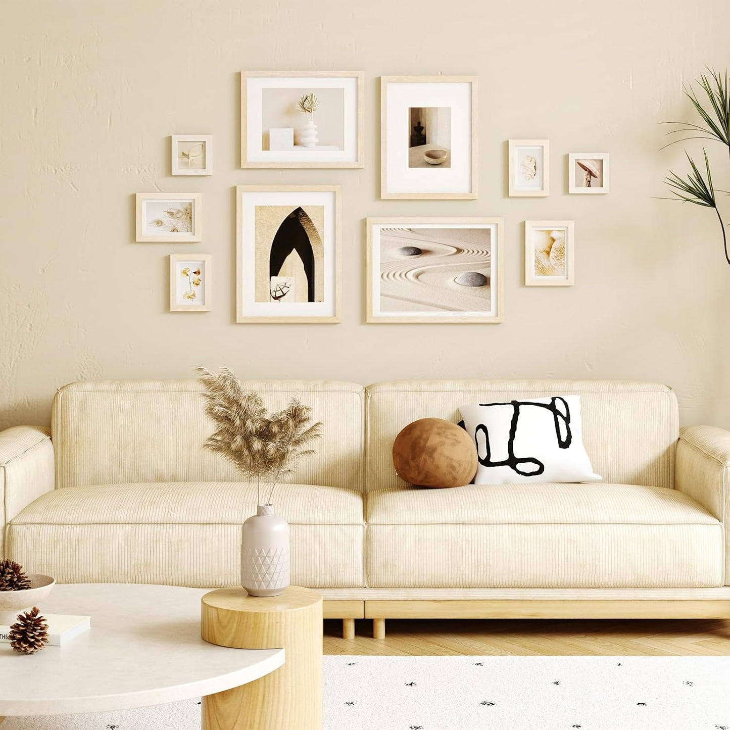 Egofine Picture Frame Set 10 Pack, Picture Frames Collage Wall Decor with Two 12x16,Two 11x14,Two 5x7,Two 4x6,Two 4x4 for Wall and Tabletop, Made of Solid Wood, Covered by Plexiglass, Natural Wood