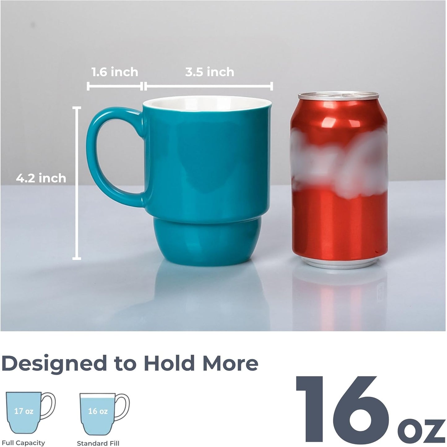 Coffee Mugs Set of 4 – 16 oz Porcelain Ceramic Mugs with Handle, Stackable Non-Toxic & Lead Free, Microwaveable Latte Cups for Kitchen, Tea & Cappuccino White