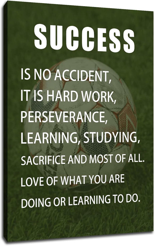 Inspirational Wall Art Office Motto Decor Quotes Soccer Background Signs Pictures Wonderful Painting Motivational Success Wall Poster or Home Room Office Decor Framed Canvas Prints [12''W X 18''H]