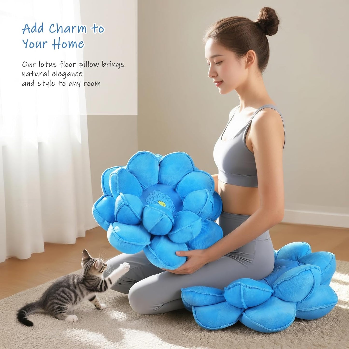 Lotus Flower Floor Pillows, Large Cushion Inspired by Lotus Flower Design, Decorative Seating for Living Room, Bedroom, and Lounge, Soft Washable Floor Cushion for Relaxation, and Family Activities