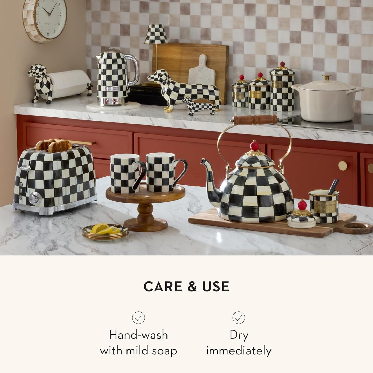 MACKENZIE-CHILDS Porcelain Mug, Tea and Coffee Mug, Black-and-White Courtly Check