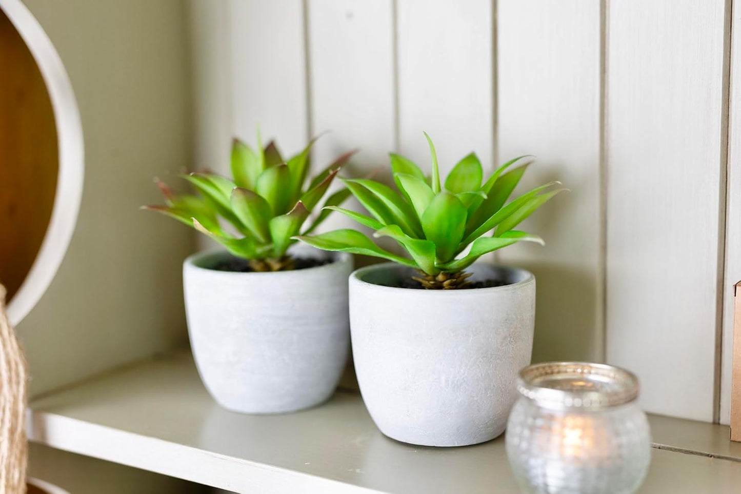 Kurrajong Farmhouse Artificial Plants Indoor | Set of 2 Fake Plants for Desk Decor | Artificial Succulents in pots | Fake Succulents| Faux Plants Indoor | Faux Agave for Shelf Decor