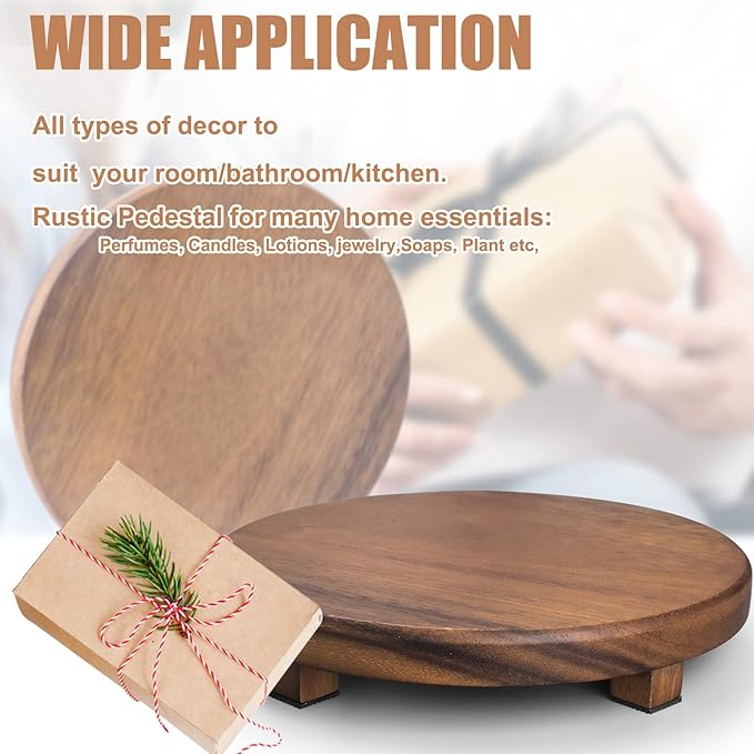 Walnut Wood Pedestal Stand, Decorative Wood Riser For Display, Farmhouse Decor Soap Tray, Displays Your Plant Bottles Candles for Your Home (Round,9 x 1.57Inch)