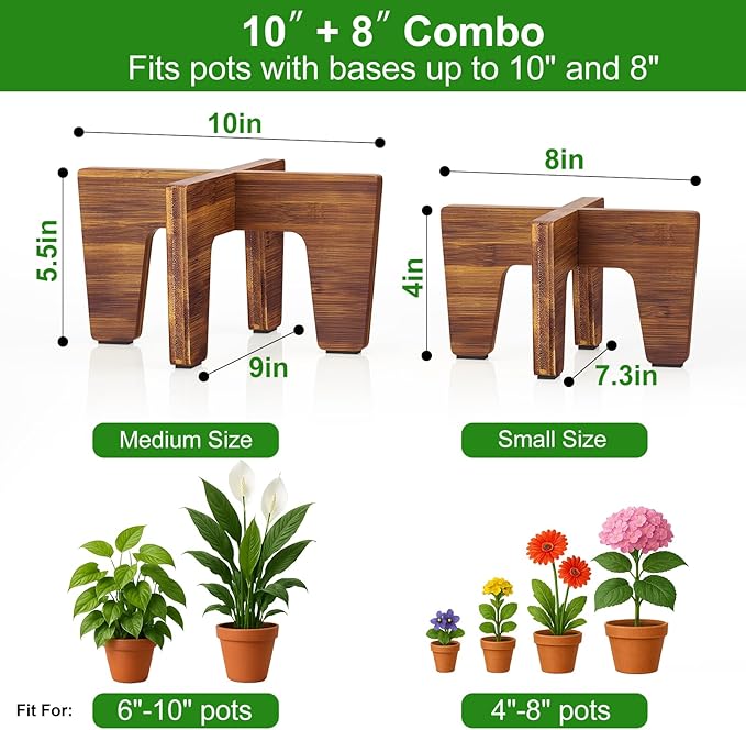 Plant Stand Indoor Outdoor, Plant Holder Sturdy Single Flower Pot Stand Planter Stand Stool Display Decorative for Desktop Counter Room (Brown 2 pack)