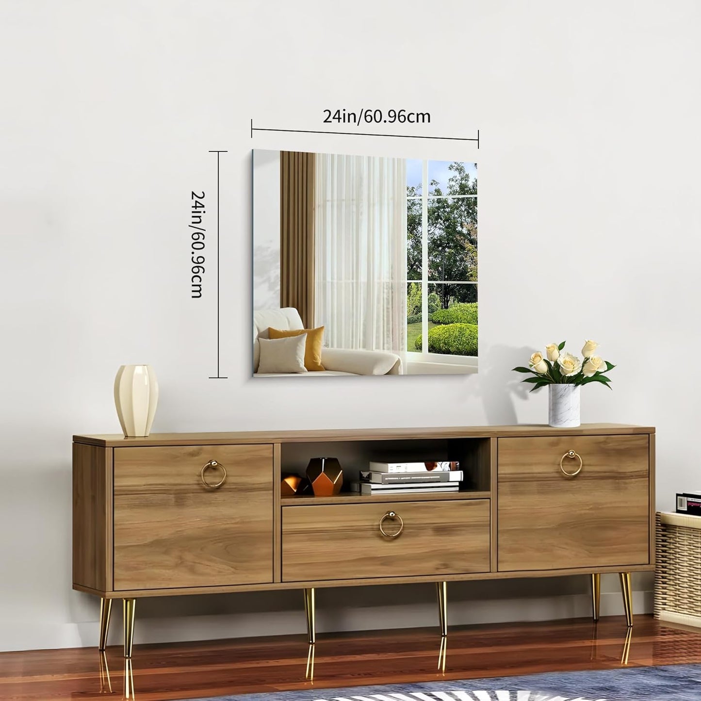 Frameless Mirror, 24x24 inch Square Bathroom Mirrors for Wall, Upgraded Shatterproof Vanity Mirror Over Sink with Polished Edge for Bathroom,Bedroom,Living Room and Entryway