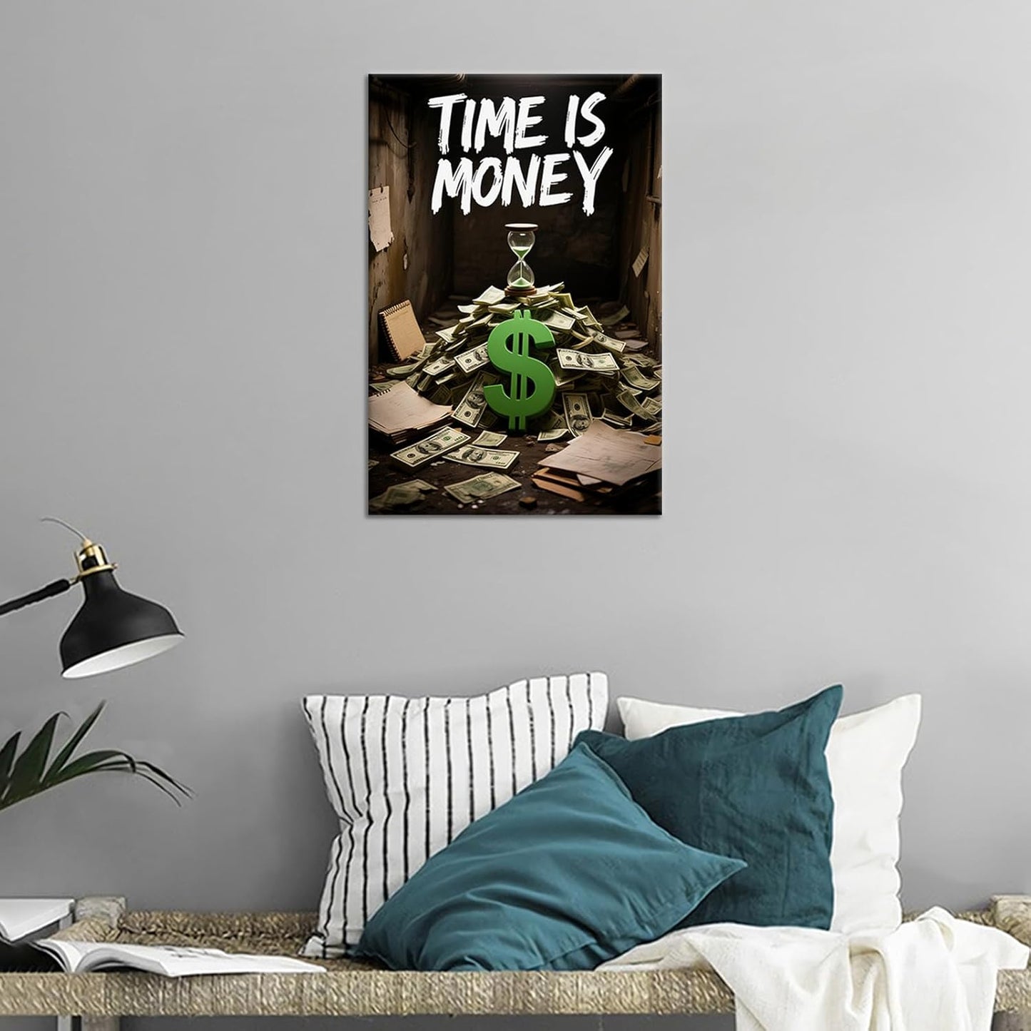 Inspirational Canvas Wall Art Poster Print Home Decor Motivational Entrepreneur Quotes Time is Money Inspiring Sign Picture Painting Artwork for Bedroom Gym Office Stretched and Framed [12''Wx18''H]