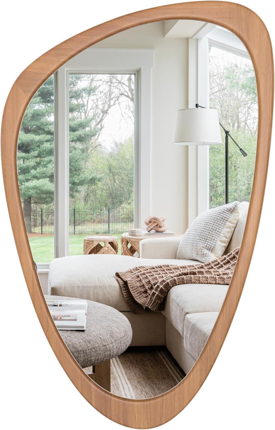 HOMECOOKIN Asymmetrical Mirror, Irregular Wall Mirror, Wall Mirrors Decorative for Bedroom Living Room Entryway Hall, Wood Mirror for mid Century Modern Decor 36" H x 23" W