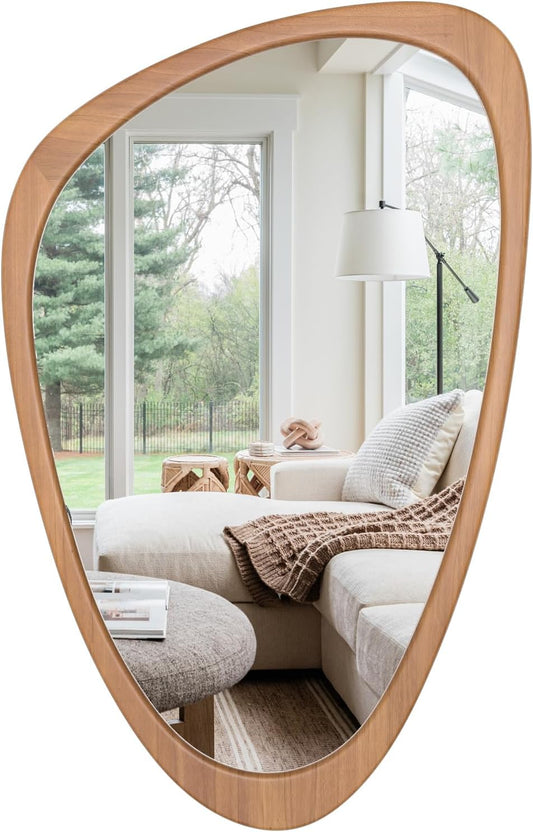 HOMECOOKIN Asymmetrical Mirror, Irregular Wall Mirror, Wall Mirrors Decorative for Bedroom Living Room Entryway Hall, Wood Mirror for mid Century Modern Decor 36" H x 23" W