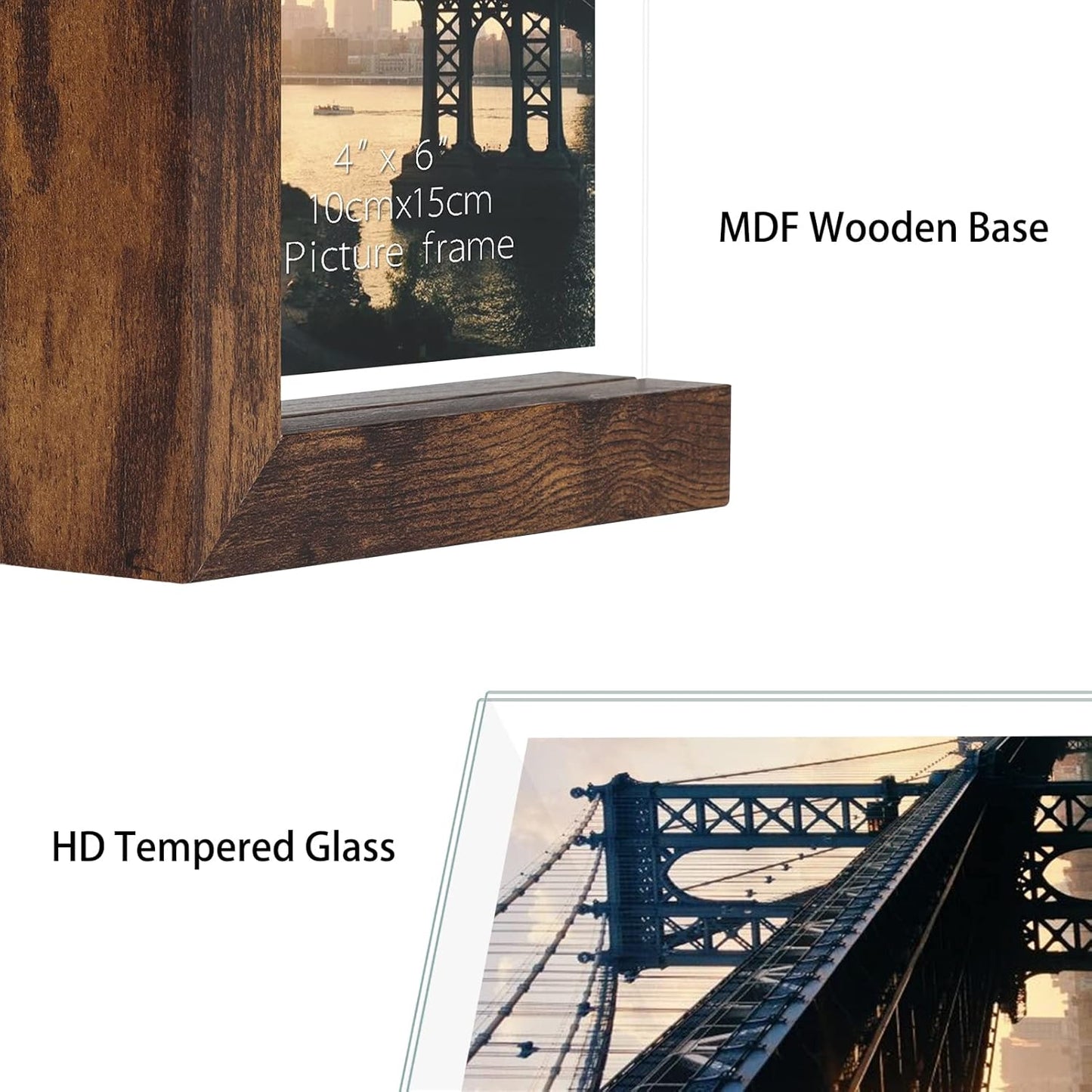 Lavezee 4x6 Picture Frames Set of 2, Rustic L Shaped Double Sided Frames Made to Display 4 by 6 inch Horizontal Vertical Photos for Desktop or Tabletop