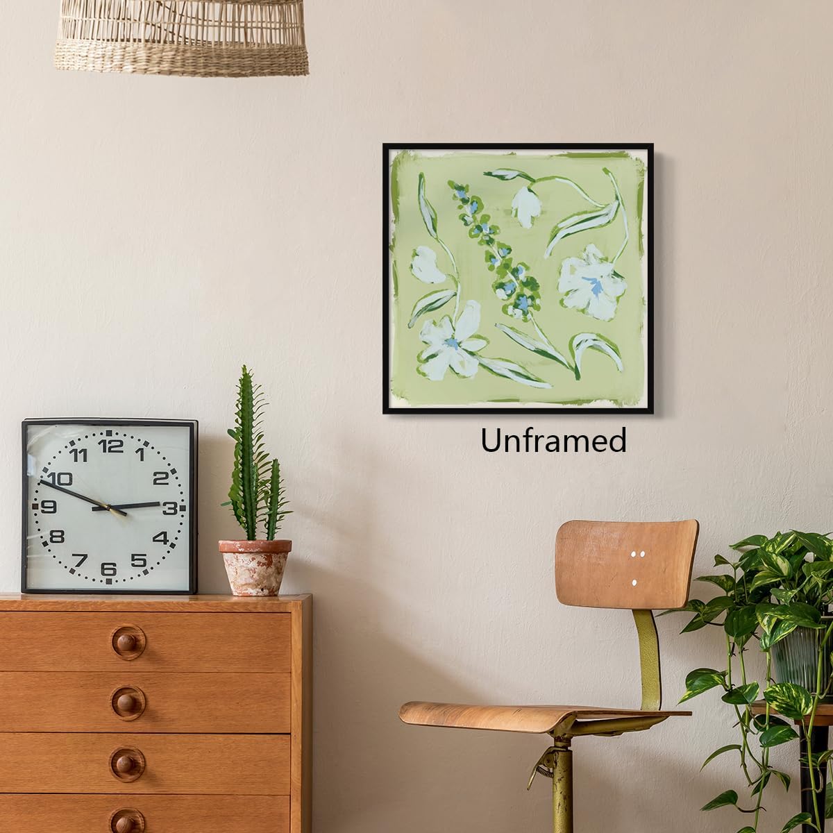 Flower Canvas Wall Art, Blue and Green Floral Aesthetic Poster, Chinoiserie Watercolor Botanical Print, Coastal Grandma Modern Southern Grandmillennial Plant Painting for Wall 12x12in Framed