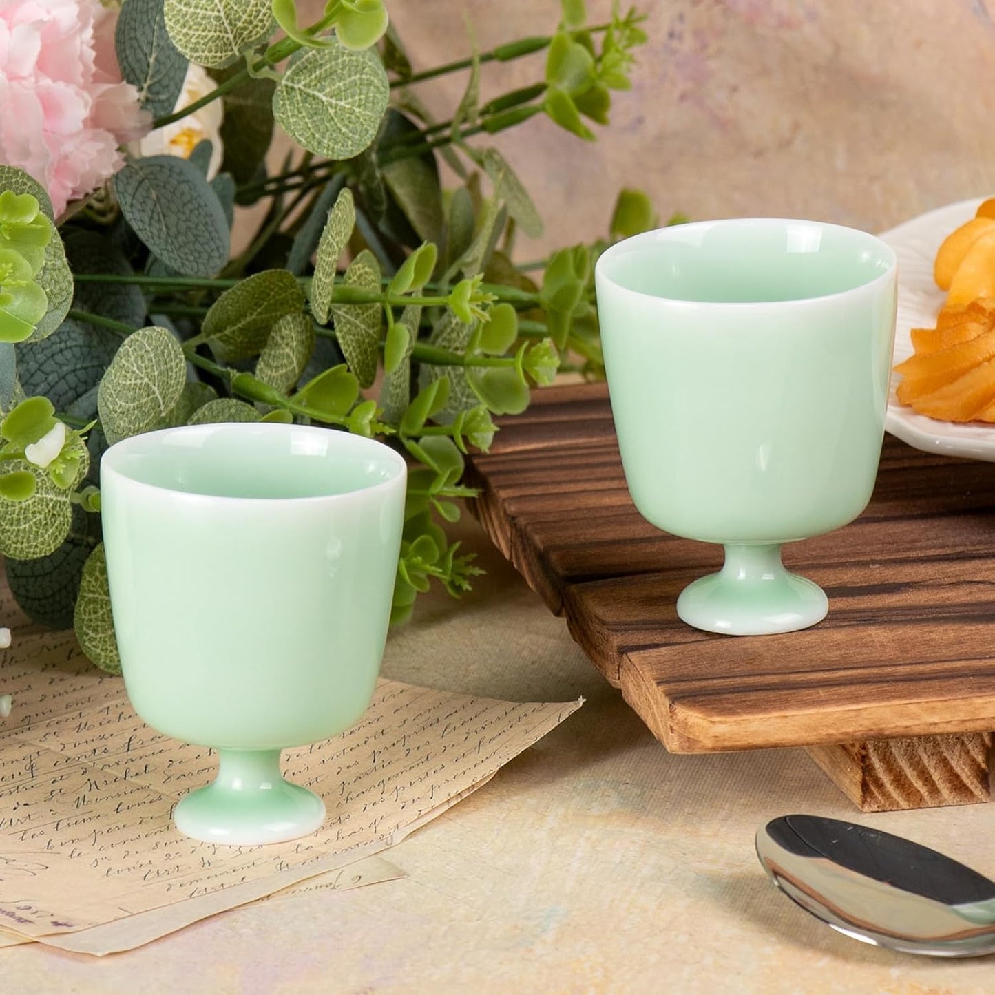 KAMMAK Ceramic Tea Cups Small, Cute Vintage Coffee Cup Set of 2, Porcelain Teacups Espresso Mug, 2.2oz Hand Painted Chinese Afternoon Tea Party Mugs, Birthday Gift for Women Men, Candy Plum