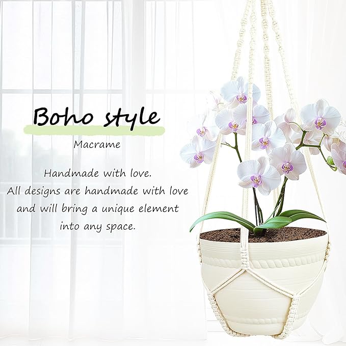 FGSAEOR Plant Basket Indoor Outdoor, Hanging 3-15 inch Pot, Bearing 20lb Planters, Macrame Hanging Planter Holder, 35-Inch Extra Long Strong Boho Home Décor (2-Pack) (Ivory)