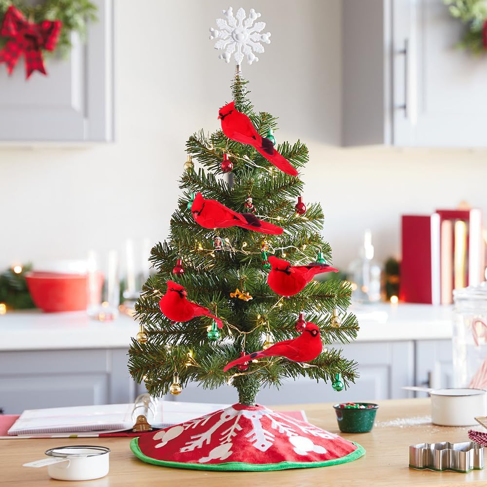 JOICEE 6 Pcs Cardinal Red Birds for Crafts, Artificial Cardinal Clip On Christmas Tree Ornaments Red Feather Faux Birds Cardinals Decorations for Xmas Tree Wreath Yard Patio Home Decor