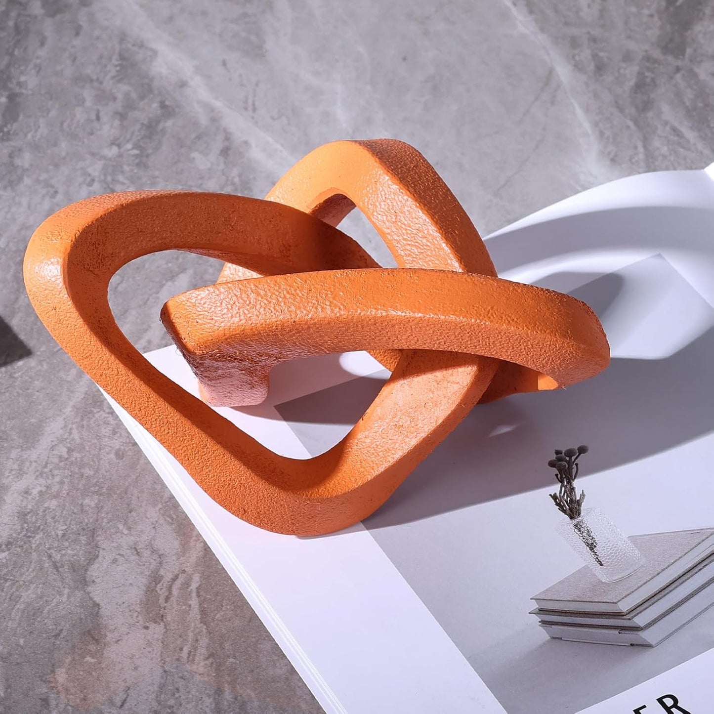 Infinity Knot Sculpture Orange Knot Decor Object, Abstract Knick Knacks Coffee Table Modern Statue, Orange Sculpture for Home Living Room Table Ornaments and TV Stand Bookshelf Decorative