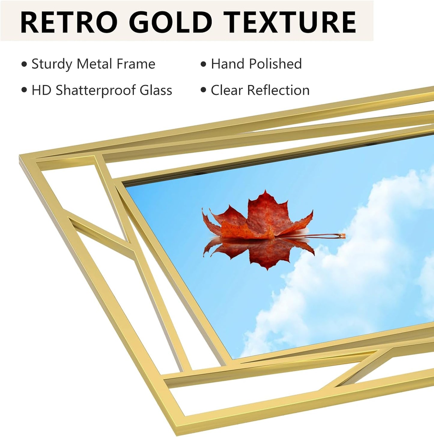 Gold Bathroom Mirror for Over Sink, 28''X20'' Brushed Gold Rectangle Bathroom Vanity Mirror with Geometric Metal Frame, Anti-Rust, Hang Horizontally or Vertically