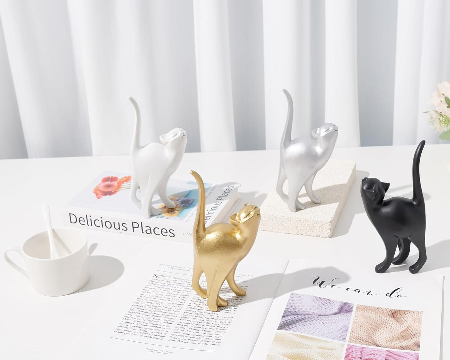 Blue Cat Statue Modern Abstract in Multiple Colors, Ideal Indoor Decor & Gift for Cat Lovers, Artistic Home Accents