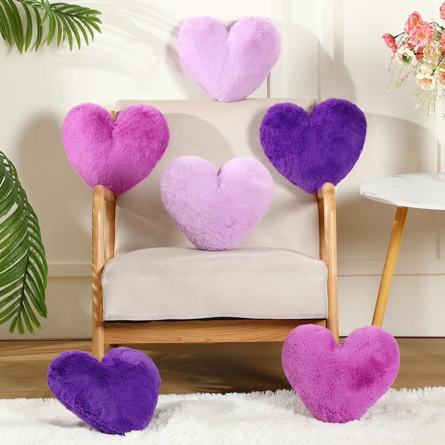 Liliful 6 Pcs Faux Rabbit Fur Heart Pillows Helloween Fluffy Heart Throw Pillows Christmas Cute Couch Cushion Soft Decorative Throw Cushion for Bed Sofa Girls Women(12 x 11 Inch,Purple Color)