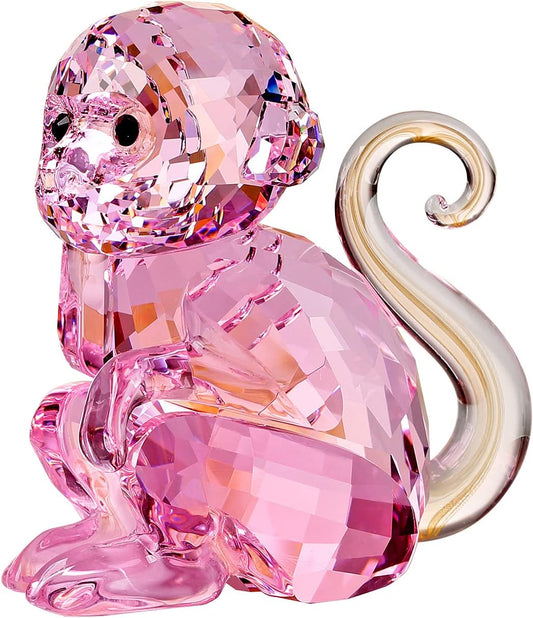 DOJOZ Crystal Little Monkey Animals Lovely Craft Decorations for Home Ornaments Christmas Collectible Birthday Gifts Figurines (Pink)