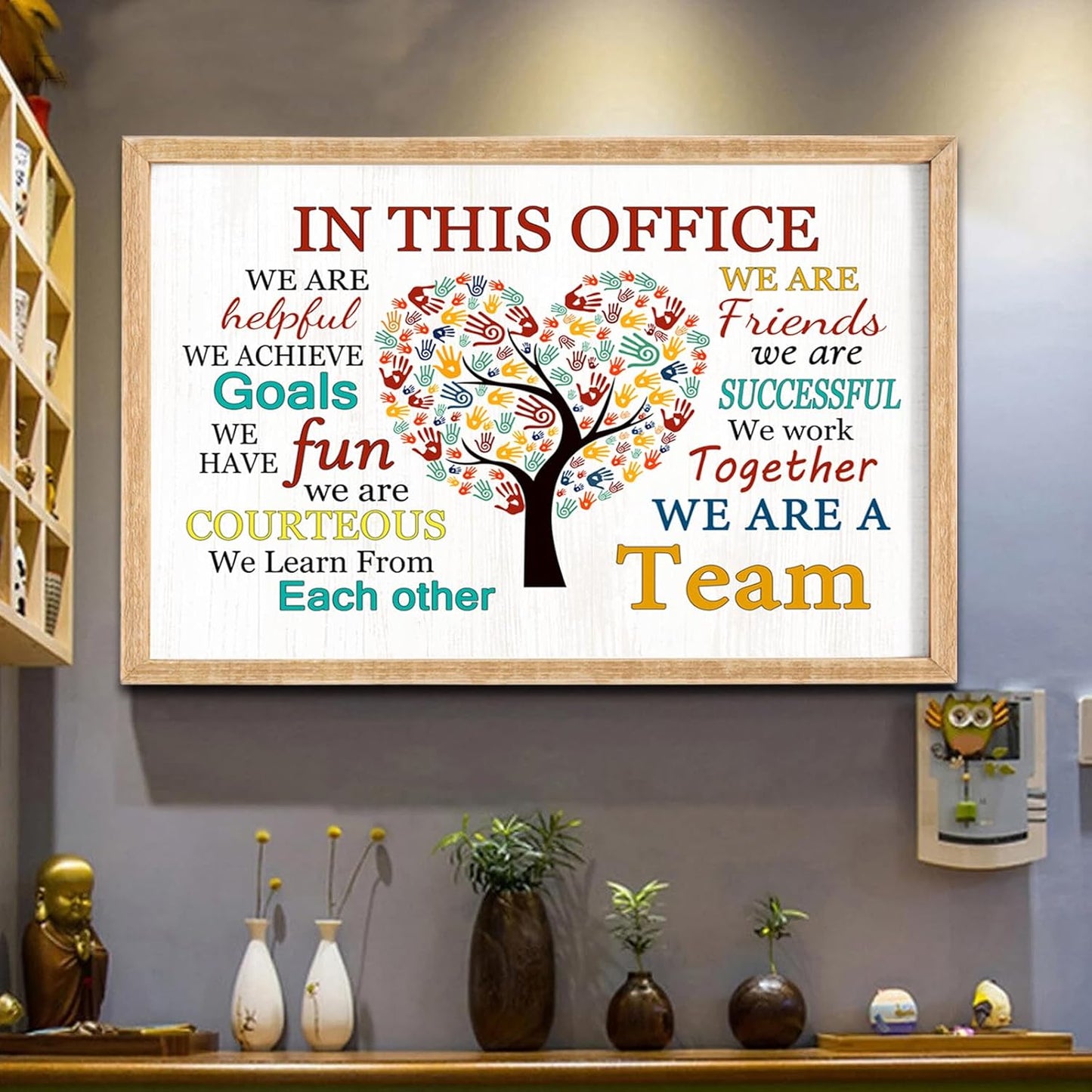 In This Office We Are A Team Wall Decor 24x18 Inch Frame Office Inspirational Wall Art, Motivational Teamwork Wooden Hanging Sign