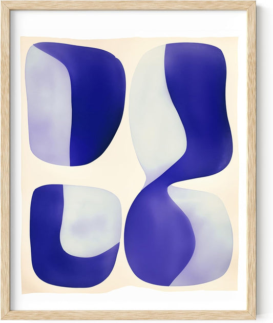 HAUS AND HUES Modern Abstract Wall Art - Blue and Green Living Room Art, Modern Artwork for Walls, Minimalist Picture for Living Room(Blue Tribal Shapes 2, Beige Frame, 11x14)