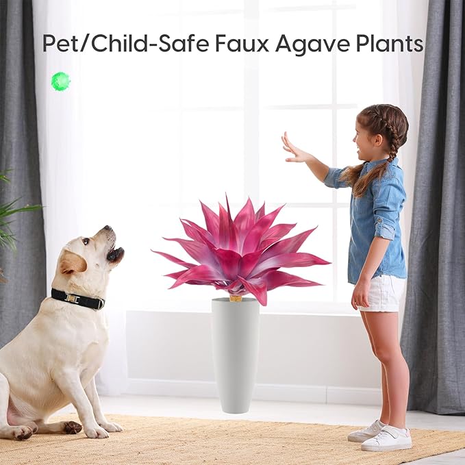 Velener Fake Agave Plant Outdoor, Artificial Plants Large Size for Indoor Decor, Faux Plant Dual Agave (22 inch,Red/White)-No Pot