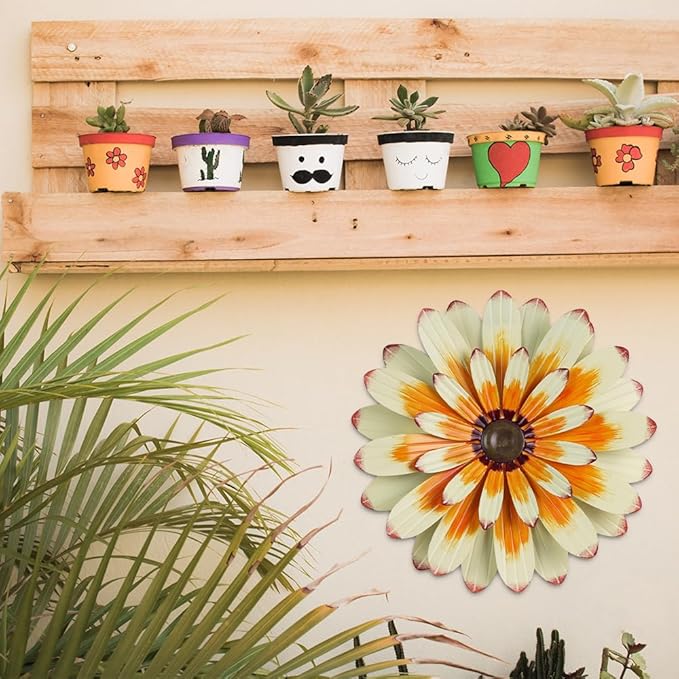 YEAHOME Metal Flower Wall Decor, 16" Wall Art Hanging Decorations for Home Bathroom, Bedroom, Living Room, Office, Boho Art, Indoor Outdoor Decorations Patio Garden Decor