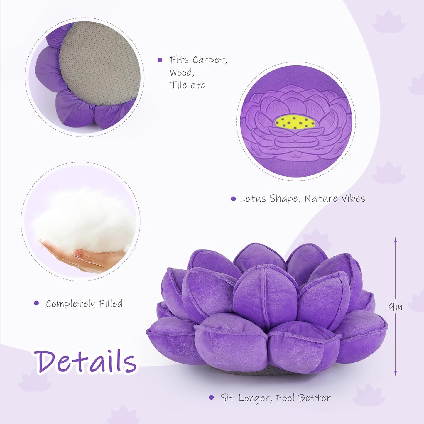 Lotus Flower Floor Pillows, Large Cushion Inspired by Lotus Flower Design, Decorative Seating for Living Room, Bedroom, and Lounge, Soft Washable Floor Cushion for Relaxation, and Family Activities