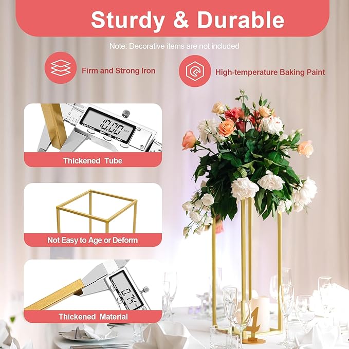 10 Pcs Metal Flower Stand for Wedding Centerpieces Stand Column Vases Wedding Flower Stand Rectangular Geometric Gold Centerpieces Stands for Wedding Decorations Home Party Event (10Pcs 23.62inch)