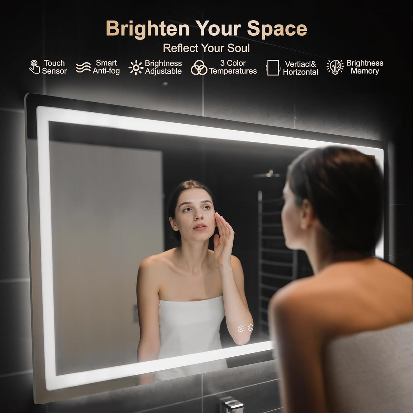 Delma LED Bathroom Mirror with Lights, 30x55 Vanity Mirror for Bathroom Wall, Anti-Fog, Dimmable, Front Lit & Backlit, Memory Function, Shatterproof Tempered Glass, 3 Color Modes(Horizontal/Vertical)