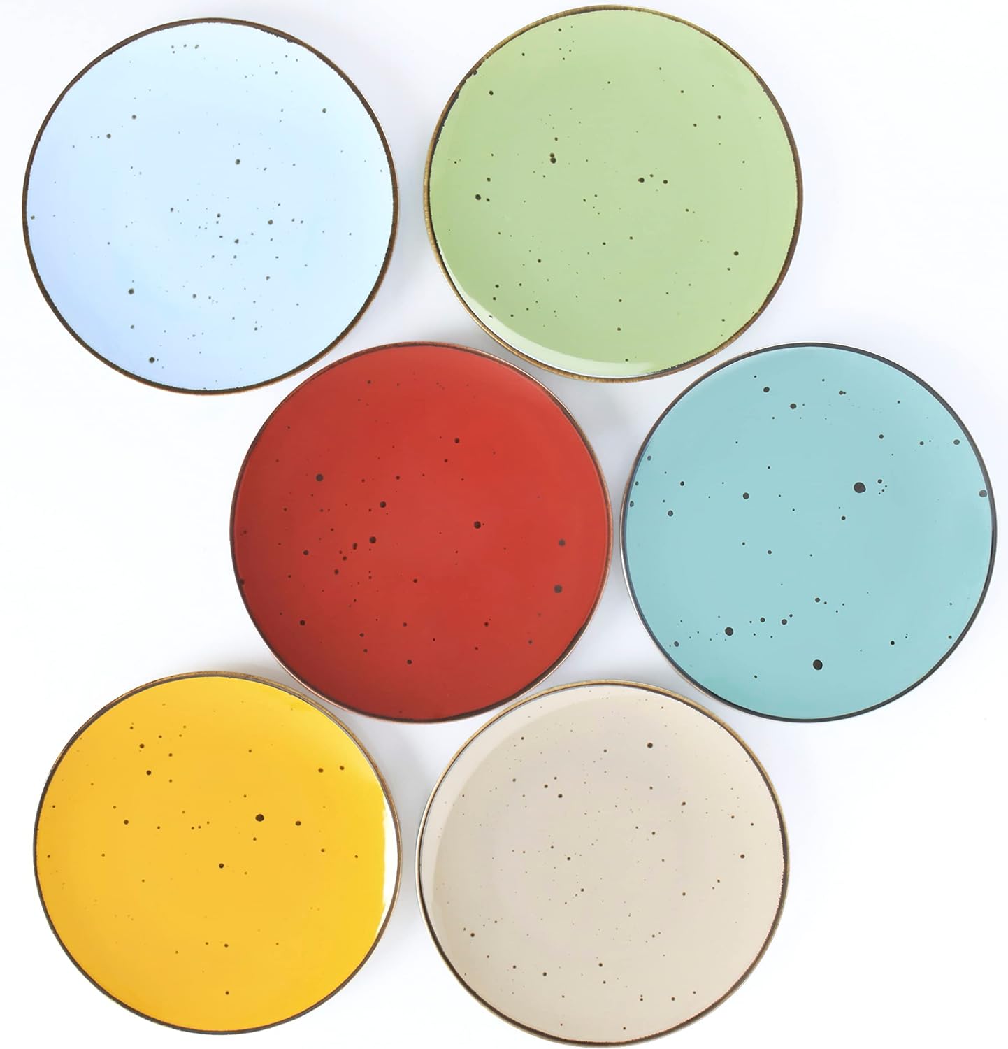 Dessert Plates 8.7 Inch Set of 6 - Microwave, Oven, Dishwasher Safe, Scratch Resistant, Porcelain. Durable Small Dishes for Salad, Dessert, and Side Dishes - Vivid Assorted Colors