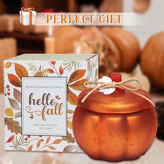 2025 Cinnamon Pumpkin Candle, Pumpkin Fall Candle, Thanksgiving Fall Table Centerpiece, Farmhouse Pumpkins Shaped Candles for Harvest Time Home Decor, 12oz